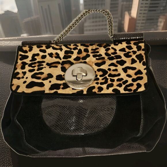 Vince Camuto Handbags - Vince Camuto Leather Animal Print Metal Handle Handbag 16x11x3 EUC